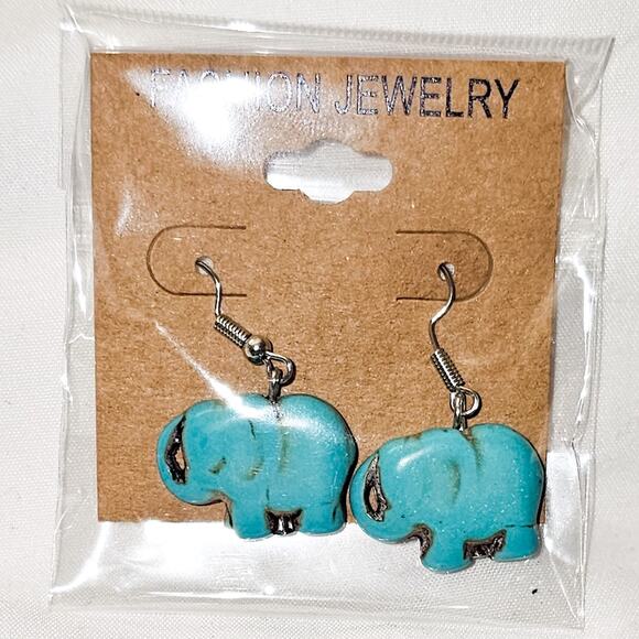 Boutique New handcarved turquoise semiprecious elephant earrings - Picture 6 of 7